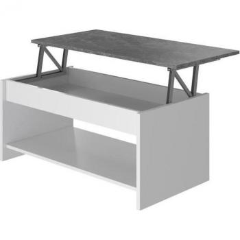 Mesa de Centro Elevable Blanco/Gris 100 cm x 50 cm x 44 cm - HAPPY