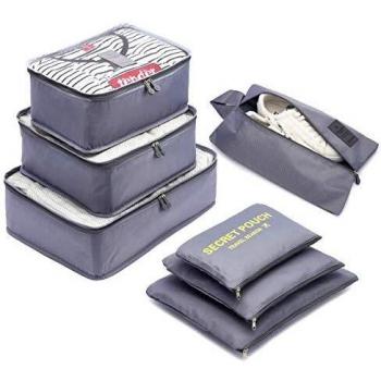 Organizador de Equipaje，LOSMILE 7 en 1 Set Impermeable Organizadores de Viaje para Maletas，3 Cubos de Embalaje +3 Bolsas de Almacenamiento+1 Saco de Zapatos.