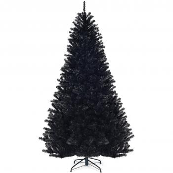 Árbol de Navidad Artificial Costway 2,25m con 1258 Ramas no Iluminado y Base Sólida de Metal, Decoraciones de Halloween, Puntas de PVC y Soporte de Metal en Color Negro
