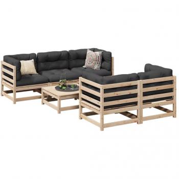 6 Piece Solid Pine Garden Sofa Set with Cushions