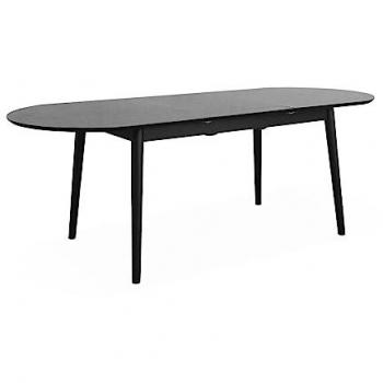 Mesa de comedor ovalada extensible lisa negra de 6 a 8 plazas, 210x90x75 cm