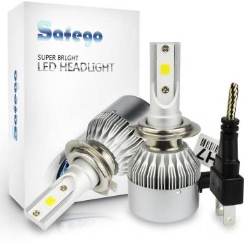 Safego Bombilla H7 LED Coche, 2x 8000LM H7 LED Faros Delanteros Bombillas, Faros Reemplazo de Halógena y Kit Xenón H7, Lámpara Luz 6500K Blanca 12V-24V, Garantía de 1 años