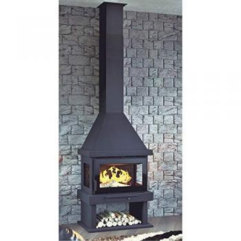 Chimenea de Leña con Turbina Tangencial Cristales a 3 Caras FM Modelo C-303 TFK Cristal Serigrafiado en Puerta y Interior de Fundición