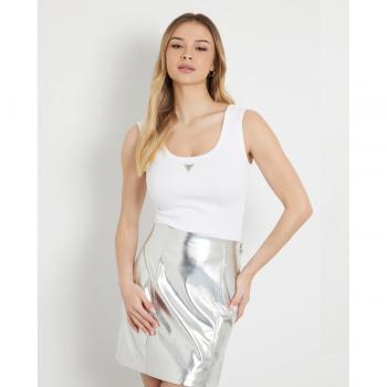 Camiseta Guess Ribbed blanca con tirantes anchos para mujer
