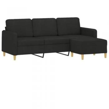 Sofá de 3 Plazas con Taburete Negro 180 cm en Tela