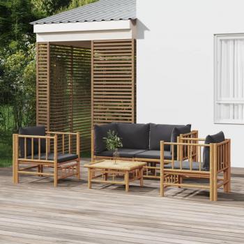 5-Piece Dark Grey Bamboo Garden Lounge Set with Cushions