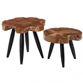 Mesa Auxiliar Natural Negro Madera de Teca 50 x 50 x 40 cm