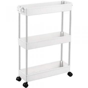SPACEKEEPER Carro de Almacenamiento de 3 Niveles, Delgado, móvil, Organizador de estantes, deslizable, rodante, utilitario, Estante de Cocina, baño, lavandería, Oficina, Lugares Estrechos, Blanco