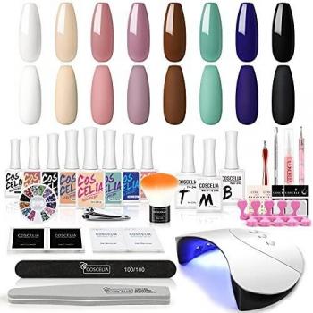 COSCELIA Kit Uñas Semipermanentes con Lampara Secador de 36w de U-V/LED 8PCS Esmaltes en Gel Matte Top Coat Base Coat Top Coat y Accesarios Adicionales