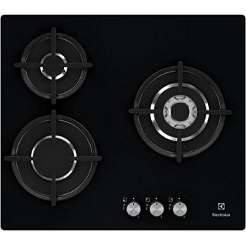 Electrolux EGT6633NOK Placa de gas, 3 fuegos, Quemador Wok, 1 ultrarápido, Mandos Frontales, Calor Instantaneo, Autoencendido electrónico, Parrillas hierro fundido, Termopar de Seguridad, Negro, 60 cm