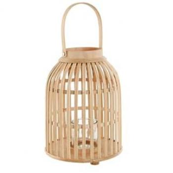 Portavelas Natural de Bambú y Cristal Marrón Claro 22,5 x 22,5 x 30 cm (2 Piezas)