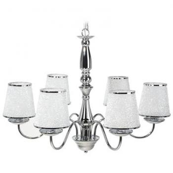 Lámpara de Techo Colgante Clásica 6 Luces Metal Plateado con Pantallas Acrílicas Brillantes Bradano
