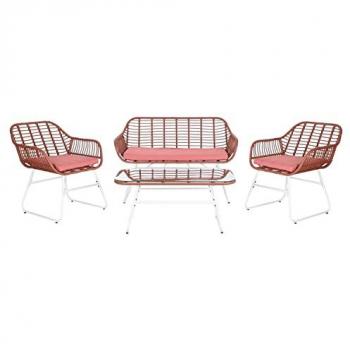 Conjunto de Jardín DKD Home Decor con Mesa y 3 Sillones, dimensiones 124 x 74 x 84 cm, estructura de metal y ratán sintético
