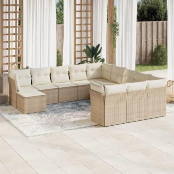 Set de sofás de jardín 12 pzas y cojines ratán sintético marrón