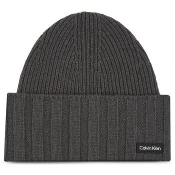 Calvin Klein Men's Gray Beanie Hat with Elegant Contrast Detail, ONE SIZE