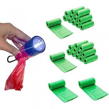 Porta bolsas con linterna y 405 bolsas higiénicas resistentes para cacas de perros: ¡Paseos nocturnos sin preocupaciones!