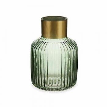 Jarrón Rayas Verde Dorado Vidrio 14,5 x 22 x 14,5 cm (6 Unidades)
