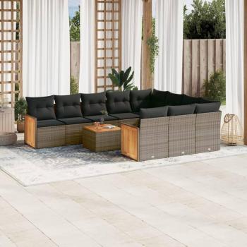11-Piece Grey Poly Rattan Garden Sofa Set with Cushions