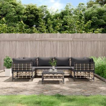 vidaXL 7-Piece Anthracite Poly Rattan Garden Lounge Set with Cushions