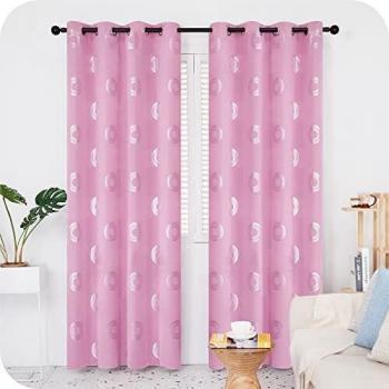 Amazon Brand - Umi Cortinas Salon Opaca de Dibujos Rquillos con Ollaos 2 Piezas 140x290cm Rosa