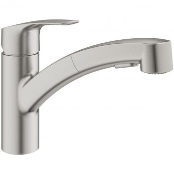 Mezclador de fregadero monocomando Eurosmart con ducha extraíble Supersteel (Grohe 30305DC1)