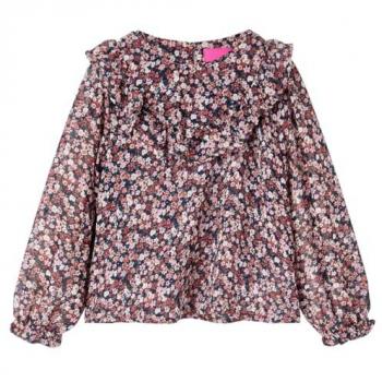 Camisa Infantil de Manga Larga con Estampado Floral en Rosa Oscuro, Talla 140