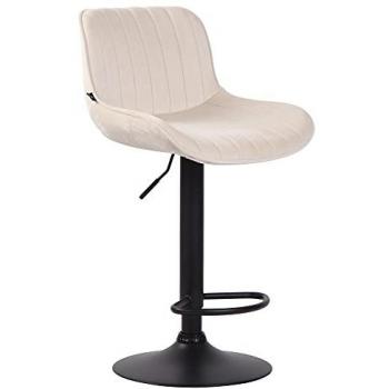 Taburete de bar Lentini en terciopelo crema y negro, altura ajustable, con reposapiés y base metálica, giratorio 360°