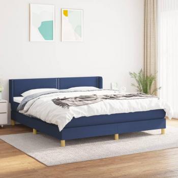 Cama Box Spring con Colchón de Muelles Azul 180x200 cm en Tela