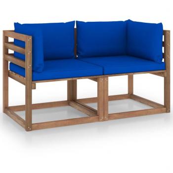 Sofá de palets de jardín 2 plazas con cojines azules