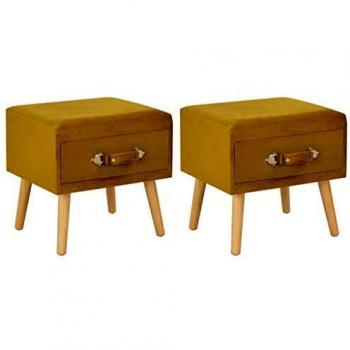 vidaXL 2X Mesitas de Noche Mobiliario Decoración Hogar Habitación Dormir Muebles para Interiores Funcional Resistente 40x35x40cm Terciopelo Mostaza