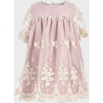 Vestido de bebé de manga corta con bordados - La Ormiga 1020010706 en rosa de algodón