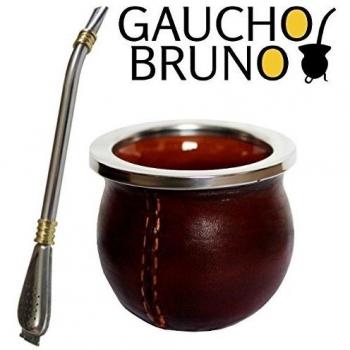 Set de Mate y Bombilla de Cerámico forrado en cuero y bombilla de acero inoxidable