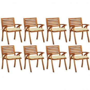 Sillas de jardín con almohadas 8 piezas de madera maciza de Acacia, incluye cojines, fabricadas en madera maciza de teca