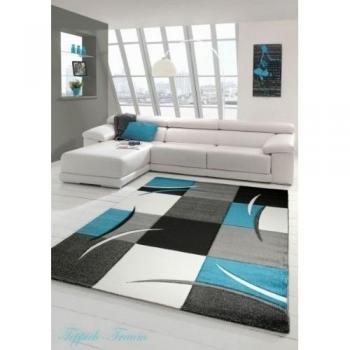 Sala de Estar diseñador Alfombra Alfombra contemporánea, alfombras de Pelo bajo con el patrón de Diamantes de Recorte de Contorno Turquesa Gris Blanco Negro Größe 200 x 290 cm