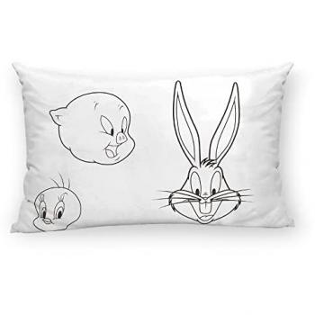 Funda de almohada Looney Tunes 100% algodón Blanco Negro Multicolor 175 Hilos 50x80cm