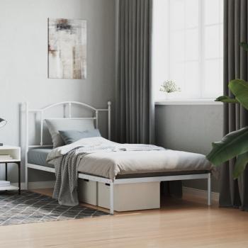 vidaXL Metal Bed Frame without Mattress with Headboard White 100x190cm