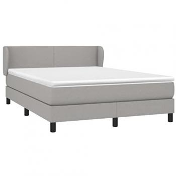 Cama box spring con colchón tela gris claro 140x190 cm, tapizado, funda somier, protector, muelles ensacados, adaptable, acolchado reversible
