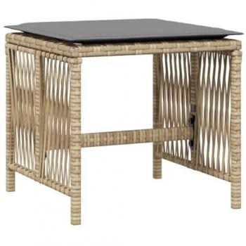 Taburetes de Jardín con Cojines 4 uds, Ratán PE Beige Mezcla, 41x41x36cm, Reposapiés con Funda Extraíble, Asientos de Exterior, Taburetes de Patio Terra