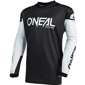 Camiseta de Cross O'Neal Element Negro-Blanco, Jersey de Motocicleta para Enduro y Motocross, protección acolchada para los codos, ajuste para máxima libertad de movimiento, color blanco y negro, talla