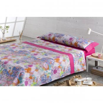 Es-Tela Gema 100287 - Juego de sábanas estampadas para cama de 160 cm, 4 piezas, color chicle