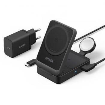 Cargador Inalámbrico Anker MagGo 15W 3 en 1 Plegable Negro