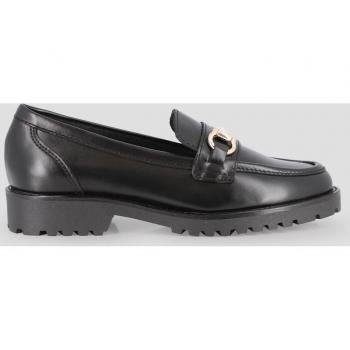 Mocasines de mujer negros en piel con adorno de hebilla