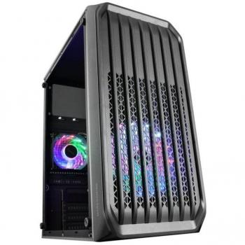 MARSGAMING MC-S2 Negro, Caja PC Compacta Gaming Micro-ATX, 2 Ventiladores FRGB Raibow con Rejilla Frontal, Ventana Lateral Completa