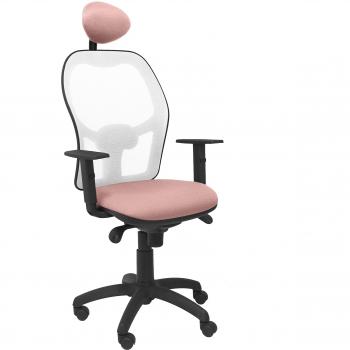 Silla de Oficina Jorquera en Malla Blanca y Asiento Bali Rosa Pálido con Cabecero Fijo - Piqueras y Crespo
