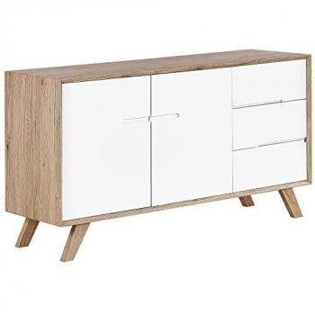 Aparador Blanco Madera Clara 3 Cajones 2 Armarios Estilo Escandinavo Moderno Forester