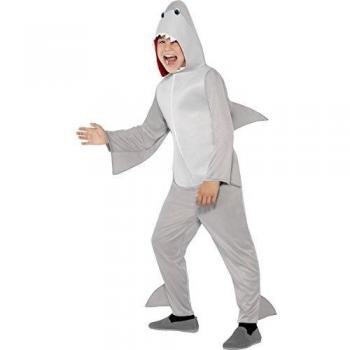 Smiffys-44071L Traje de Tiburón, Todo en Uno con Capucha y Aletas, Color Gris, L-Edad 10-12 años