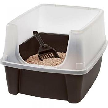 Iris Ohyama, Bandeja de Arena / arenero Gatos con Borde Alto, sin saliente de Basura, Borde Alto extraíble, Altura de Entrada: 15 cm, Pala incluida, para Gato - Cat Litter Box CLH-12 - Gris Pardo
