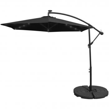 Parasol Voladizo Negro de 3m con Luces LED Integradas y Base Redonda