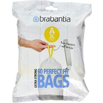 Bolsas de Basura Brabantia Perfect Fit 3L Código A - 60 Unidades, Plástico Blanco