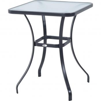 Mesa De Jardín Outsunny Cuadrada Cristal Templado Negro 84X68,5X68,5 Cm